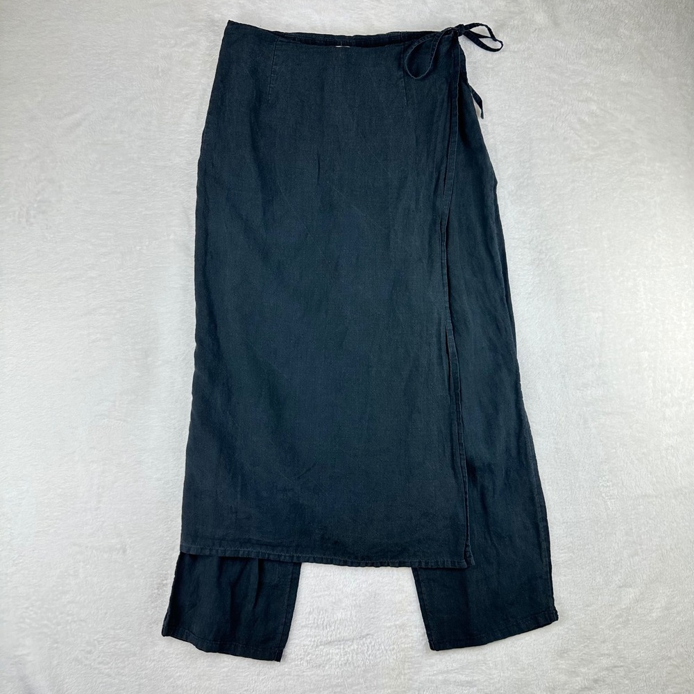 J. Jill Wrap Pants Womens Skirt Overlay Wide Leg 8 Black 100% Linen